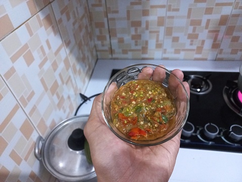 Homemade small portions of chili paste (sambal)