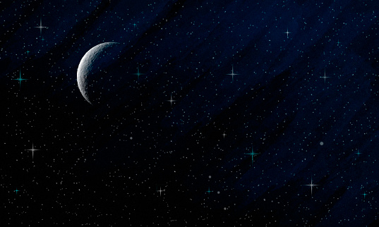 Crescent Moon in a Dark Starry Night Sky with copy space

Elements of this image furnished by NASA. - Source:  NASA's Crescent of Craters https://smd-cms.nasa.gov/wp-content/uploads/2023/09/PIA12546.jpg , found at https://science.nasa.gov/resource/crescent-of-craters/