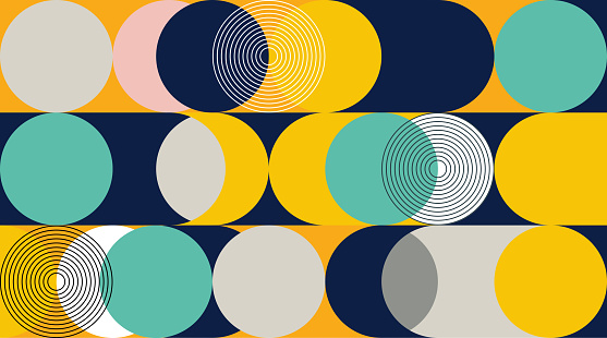 Vector Abstract Geometric Minimalism Colors Circle Seamless Pattern Background