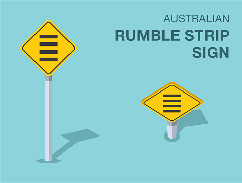 Traffic regulation rules. Isolated australian rumble strip sign. Front and top view. Flat vector illustration template.
