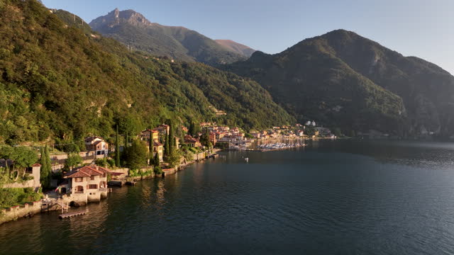 High angle view over a small town on Lake Como in Italy
