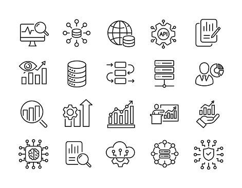 Data analystic thin line icons. Editable stroke. For website marketing design, logo, app, template, ui, etc. Vector illustration.