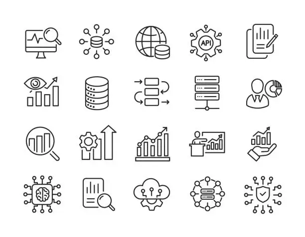 Vector illustration of Data analystic thin line icons. Editable stroke. For website marketing design, logo, app, template, ui, etc. Vector illustration.