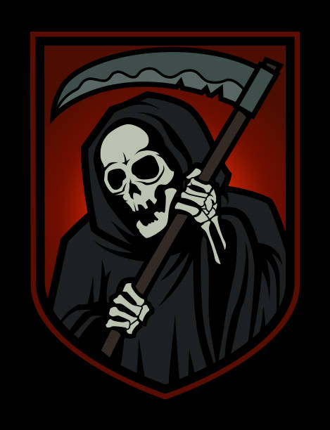 ilustrações de stock, clip art, desenhos animados e ícones de grim reaper with scythe. death character mascot - bad habit