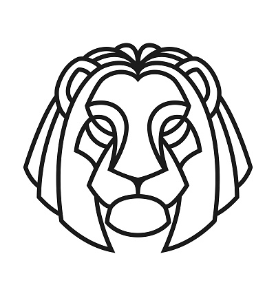 Stylized outline silhouette of a lion head - cut out vector icon