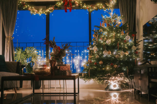 istock Apartment with Christmas decoration during blue hour illuminated with Christmas lights 1714358288