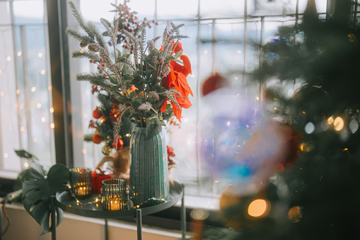Christmas flower decoration at home