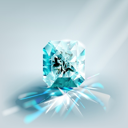 Realistic diamond with colorful light reflections. Shiny vector gemstone illustration.