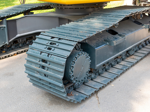 Tractor tracks of modern tractor, close up