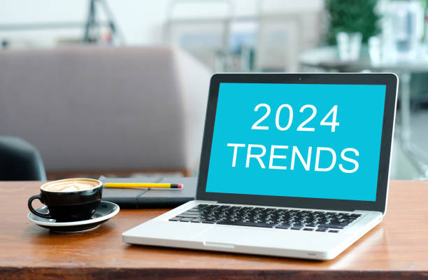 istock Laptop computer with 2024 trends on screen background, digital marketing, business and technology concept 1714403444