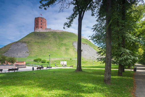 Vilnius, Lituania AUGUST 13, 2023. The Gediminas Hill and Tower