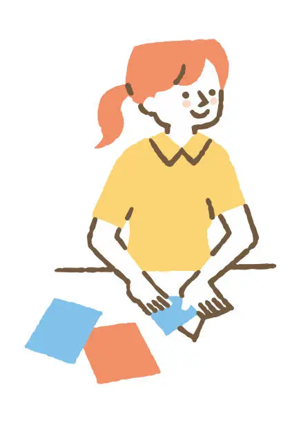 Vector illustration of Female caregiver folding origami at a facility_color