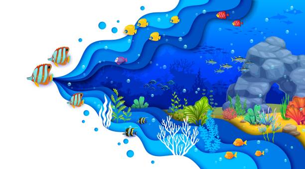 istock Cartoon tropical sea papercut underwater landscape 1714429276