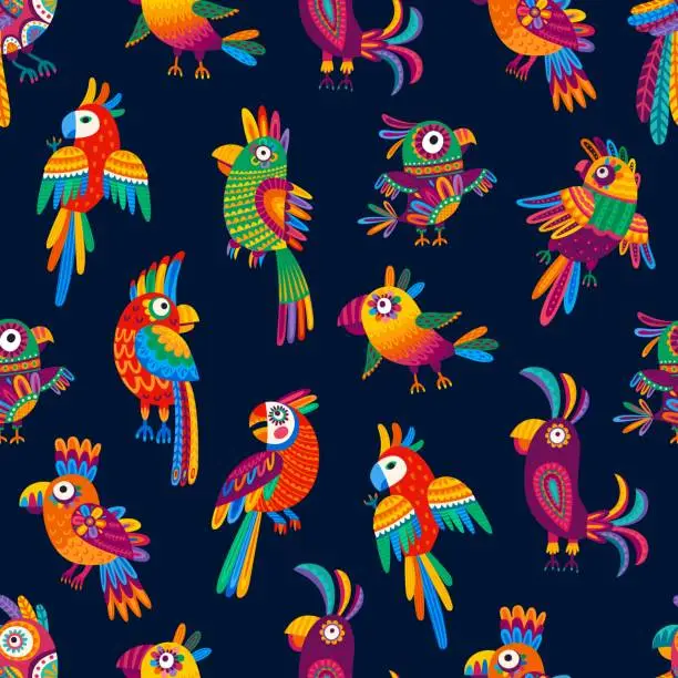 Vector illustration of Cartoon brazilian parrots seamless pattern