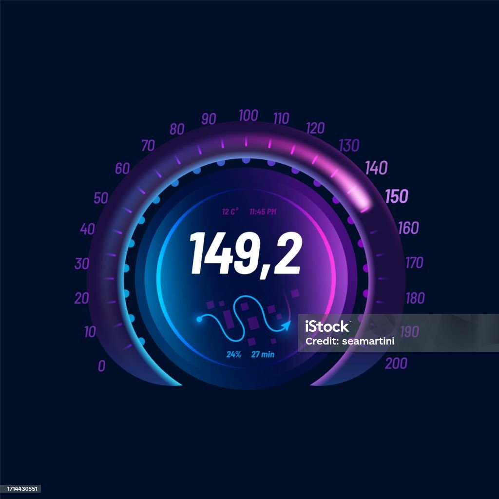 Speedometer Dial Basic Speedometer Neon Dial Speed Gauge Dashboard Stock Illustration ...