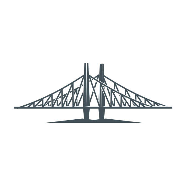道路橋のアイコン、川に架かる高架橋建設 - suspension railway点のイラスト素材／クリップアート素材／マンガ素材／アイコン素材