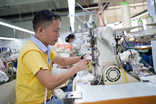 Men's clothing lathe in garment factory