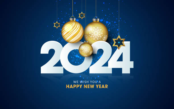 2024 새해 복 많이 받으세요. 크리스마스 배경을 위한 축제 디자인입니다. - happy new year 2024 stock illustrations