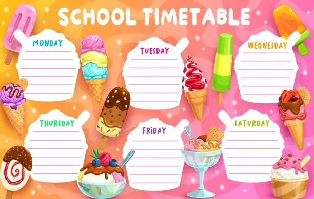 Vector illustration of Education timetable with cartoon ice cream