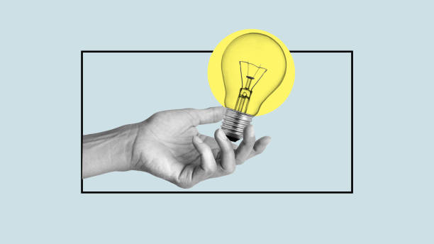 istock Collage with female hand and lightbulb expressing new idea. Got an idea. Creative imagination. Art with copy space 1714452375