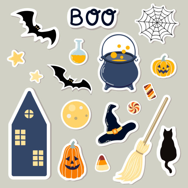istock Clip art set of Halloween stickers on isolated background 1714454723