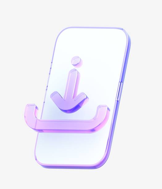 3D rendering of purple mobile phone with icons
