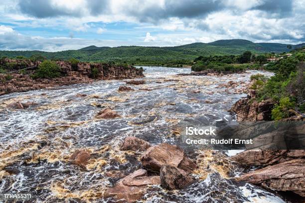 Donana Waterfall In Paraguassu River With Dark Waters In Andarai Chapada Diamantina Bahia In Brazil Stock Photo - Download Image Now