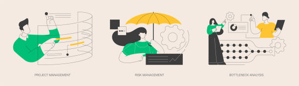 Project planning abstract concept vector illustrations. Project planning abstract concept vector illustration set. Project and risk management, bottleneck analysis, agile methodology, IT professional, workflow improvement, software abstract metaphor. waterfall infographic stock illustrations