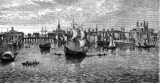 południowy-wschód widok na londyn, 1559, tower, st paul's (grawerowane ilustracja) - southeast england illustrations stock illustrations
