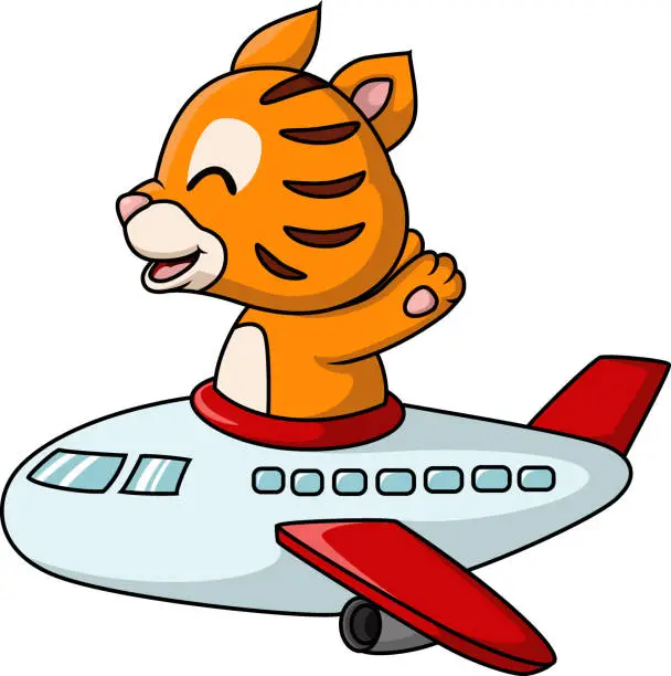 Vector illustration of Cute cat cartoon flying on airplane