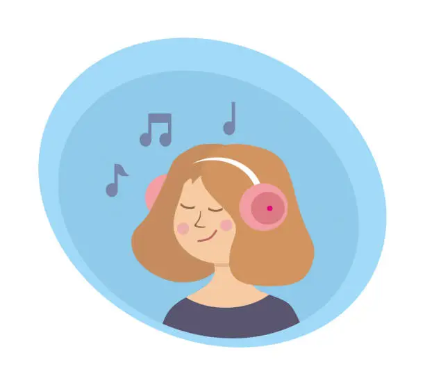 Vector illustration of Girl listening to music