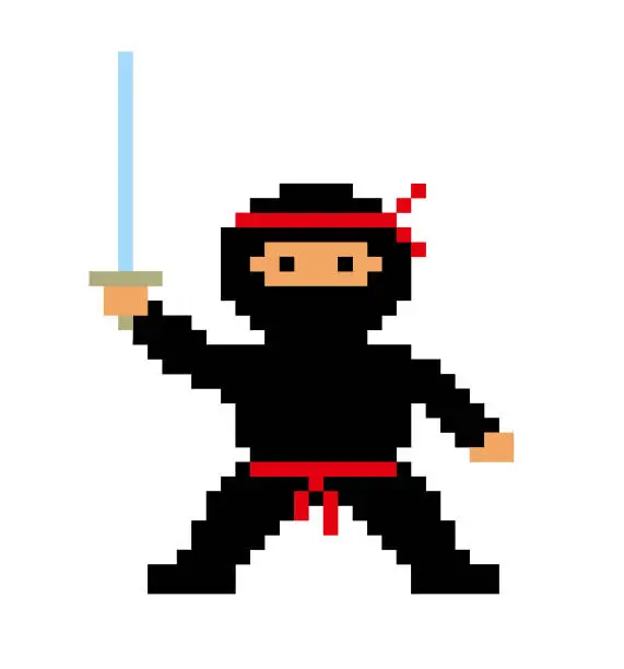 Vector illustration of Pixel cartoon Ninja