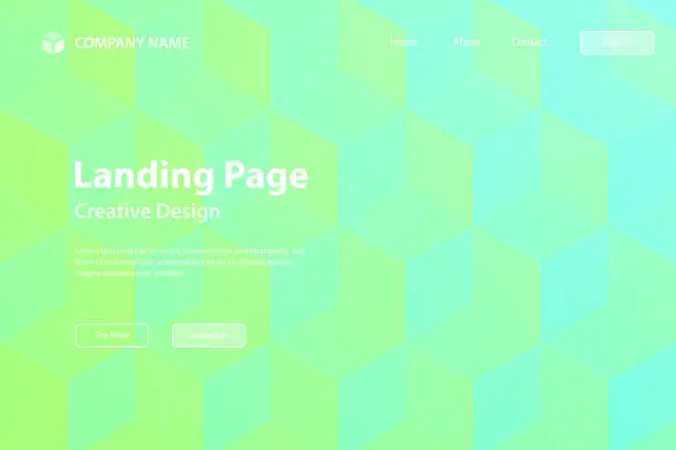 Vector illustration of Landing page Template - Abstract geometric background with Green cubes - Trendy 3D background