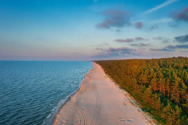 Photo of Beach of the Baltic Sea in Sztutowo at sunset, Poland