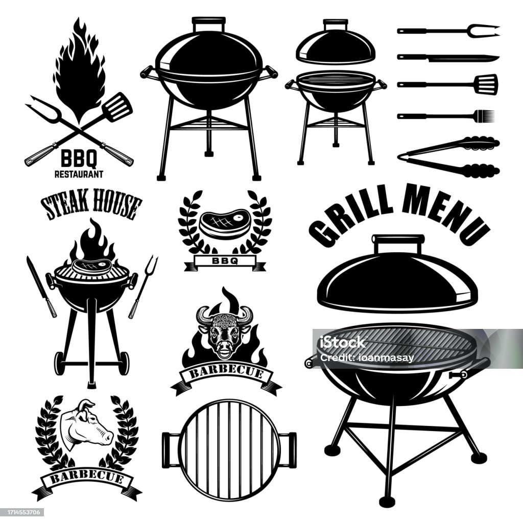 Bbq Emblems Set Of Bbq Emblem Badges And Design Elements Grill Party Vector ...