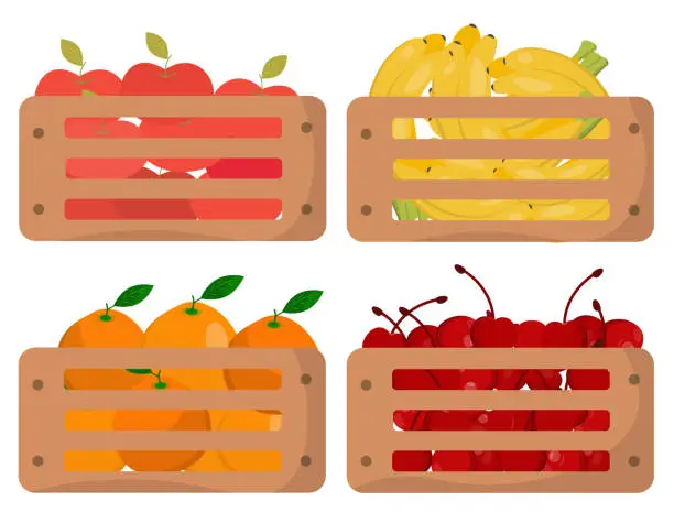 Vector illustration of fruit in wooden crates vector