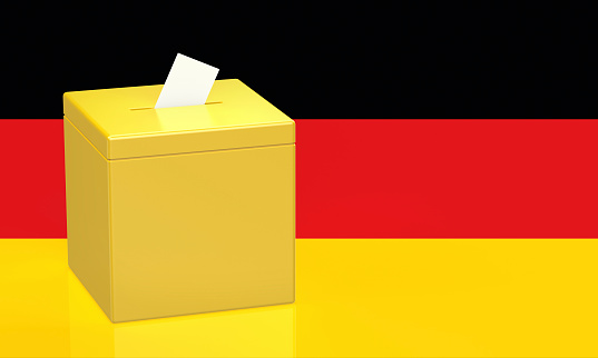 Ballot box with the flag of Germany, concept image for elections in Germany