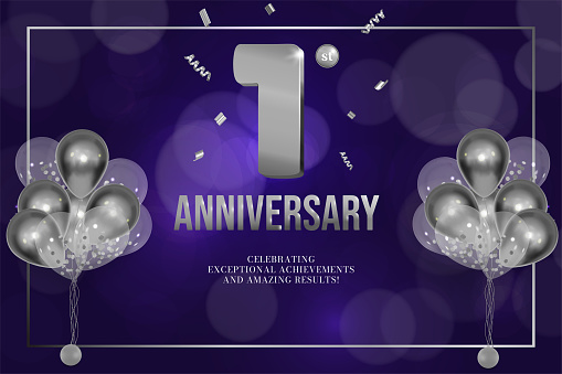 Anniversary celebration flyer silver numbers dark background with balloons vector 1