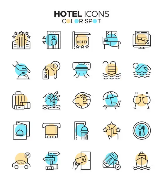 Vector illustration of Hotel Icon Set - Hospitality, Accommodation, Travel Icons