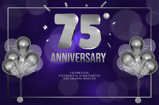 Anniversary celebration flyer silver numbers dark background with balloons vector 75