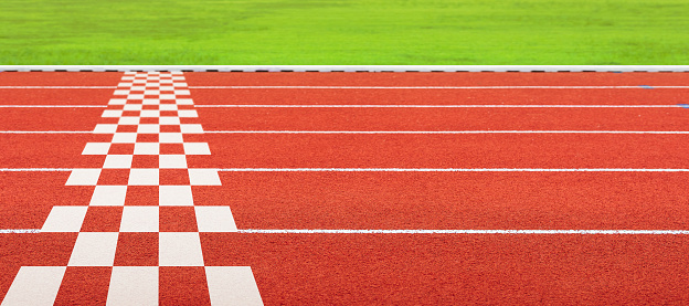 Forward to finish line on Running track. Concept of Business Competition Game, Strategy and Challenges