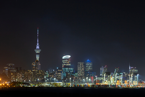 View of downtown Boston buildings and skyline over Mystic River in Massachusetts