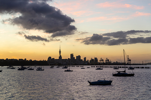 Auckland city sunset view, New Zealand
