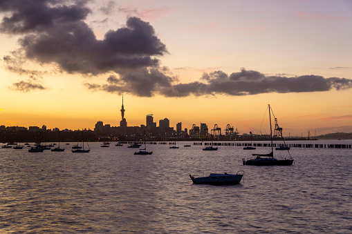 Auckland city sunset view, New Zealand