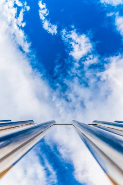Structure of steel bridge construction with blue sky background