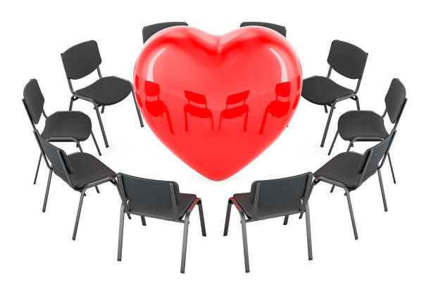 治療のコンセプト。赤いハートを持つ円の中の椅子、3dレンダリング - group sex ストックフォトと画像