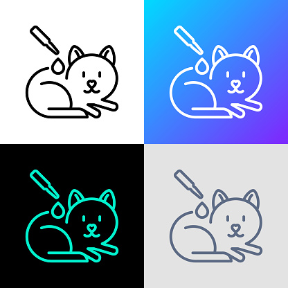 Cat parasite treatment. Vet clinic. Drops for external use. Thin line icon. Vector illustration.