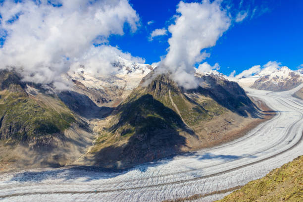Scenic view on Great Aletsch Glacier in Valais canton, Switzerland