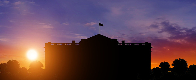 White House silhouette on sunset background.USA. American holiday concept.