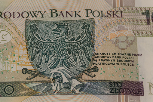 Macro shot of one hundred polish zloty banknote